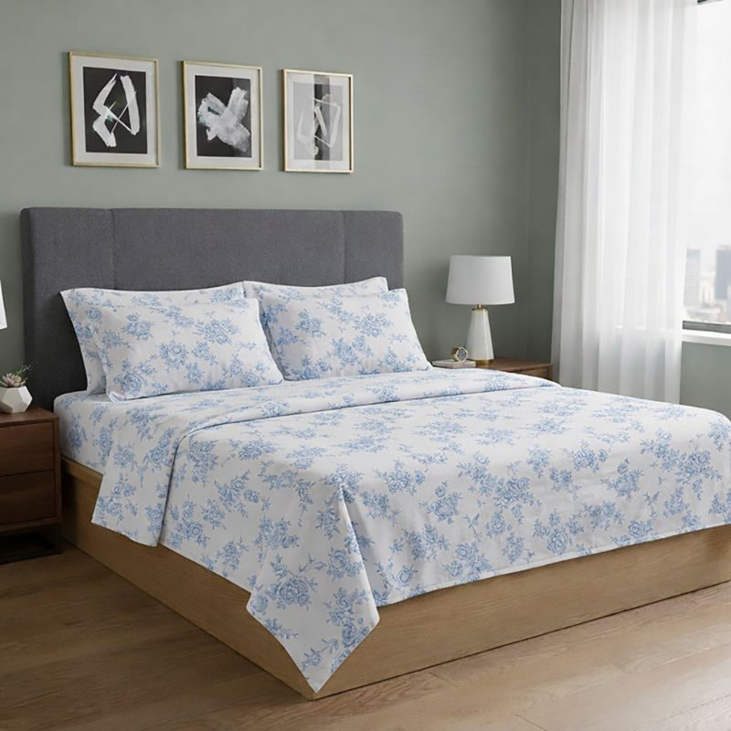 Ensemble de draps toutes saisons en microfibre - doux, léger et durable, Motif floraux gris
