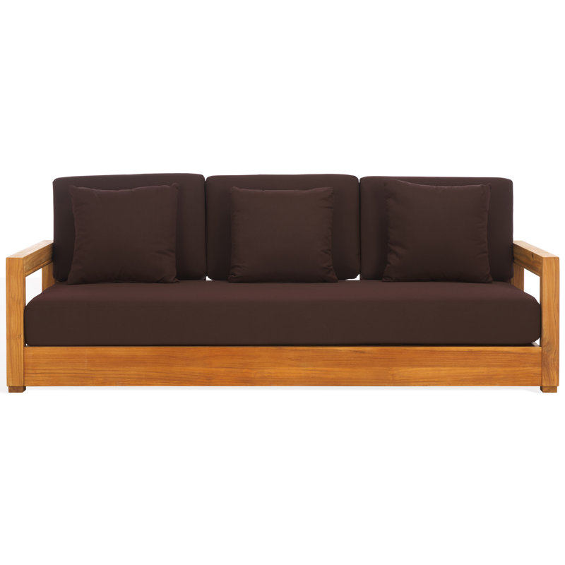 Montford Teak Patio Sofa with Cushions, Dark Brown Melrose