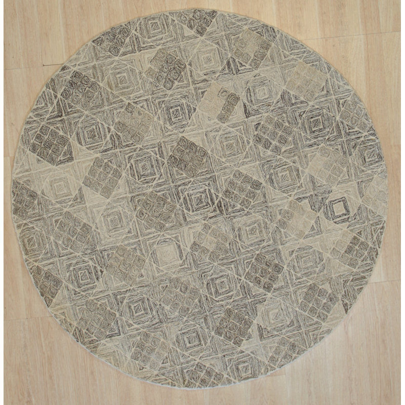 Tapis gris en laine touffeté à la main Cozy Quinn, Rond 6 pi