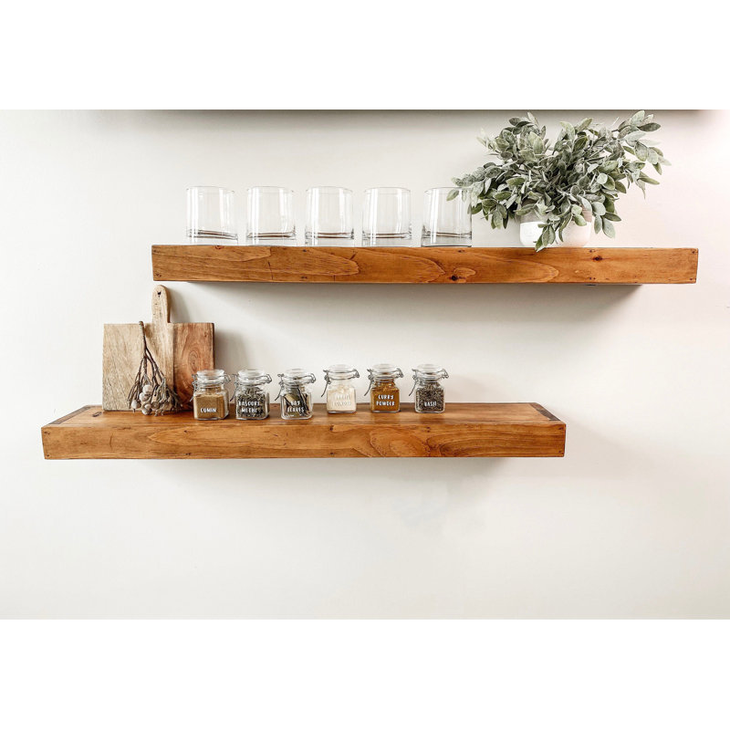 ENSEMBLE DE DEUX tablettes flottantes en bois - 3 po d'épaisseur - 10 po de profondeur, 3" H x 60" L x 10" D