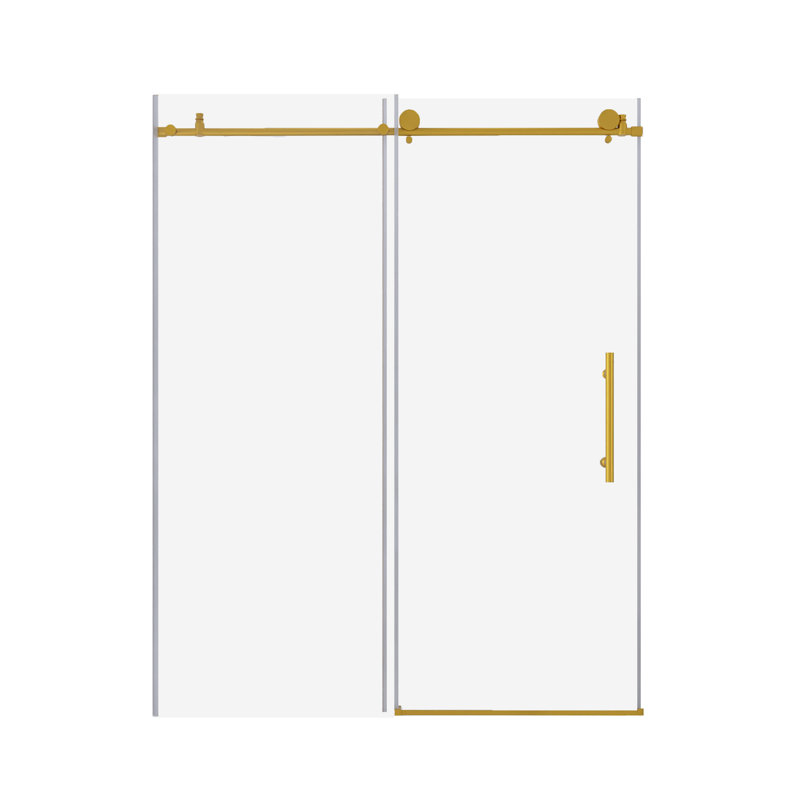 Porte de douche sans cadre l 56 à 60 po x H 76 po en or brossé, Or brossé