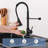 Kitchen Faucets With Pull Down Sprayer Matte - Dual Mode Setting Single Handle 1 Or 3 Holes Commercial Black Kitchen Sink Faucet With Deck Plate For Farmhouse RV Vessel Basin