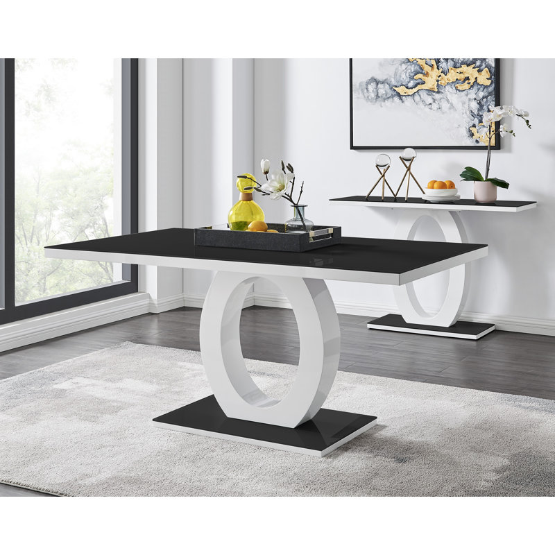 Scottsmoor Modern High Gloss & Glass Dining Table with 6 Luxury Faux Leather Chairs, Black