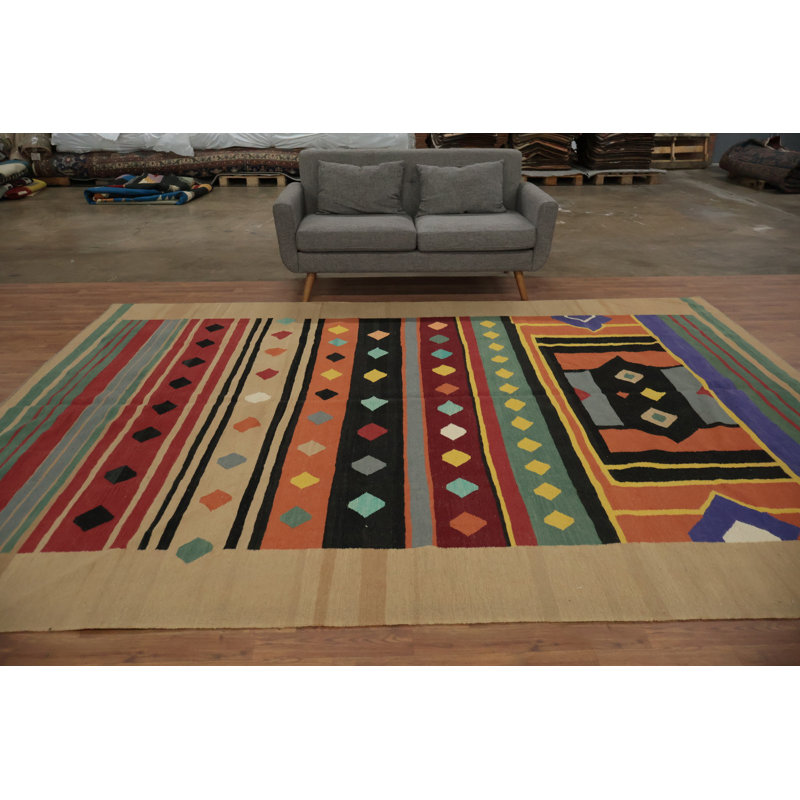 Tapis multicolore vibrant fait à la main 9 x 12