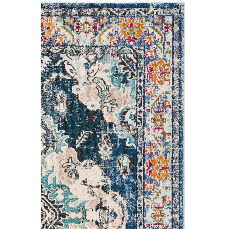 Almyra Oriental Area Rug, Runner 2'2" x 12', Navy/Light Blue