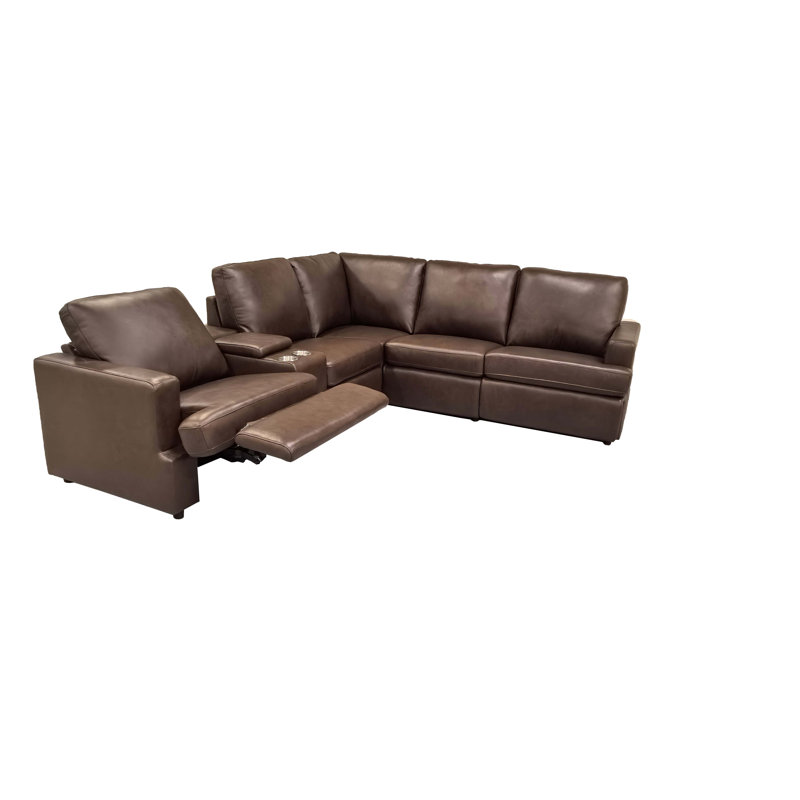 Nchevyshill Leather Match Power Recline Sectional, Dark Brown Leather Match