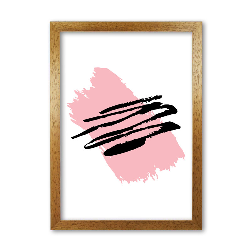 Pink Jaggered Paint Brush Abstract - Print, 30 cm H x 21 cm W x 5 cm D, Honey Oak Frame