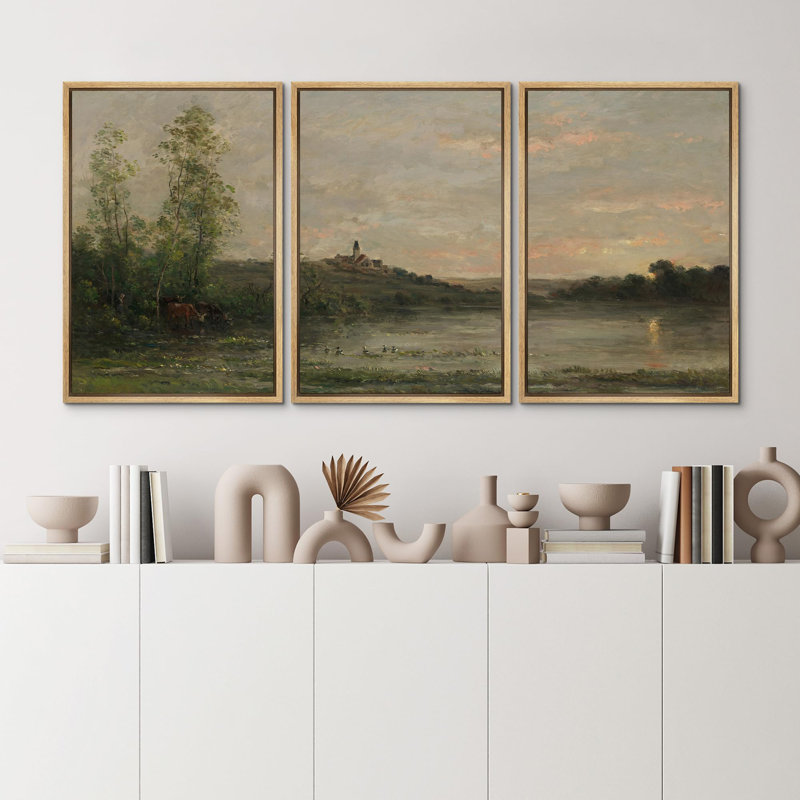 «Pastoral Serenity Countryside Minimalist», 3 pièces, Naturel, H 24 po x l 16 po