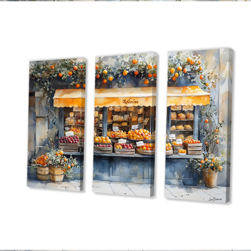 Café français dans des tons de jaune et de vert II - ensemble de décoration murale café français, Toile tendue