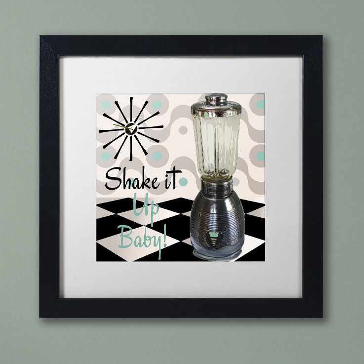 «Fifties Kitchen IV» par Jadaya, impression encadrée, H 11 po x l 14 po x P 0,5 po, Blanc, Cadre noir