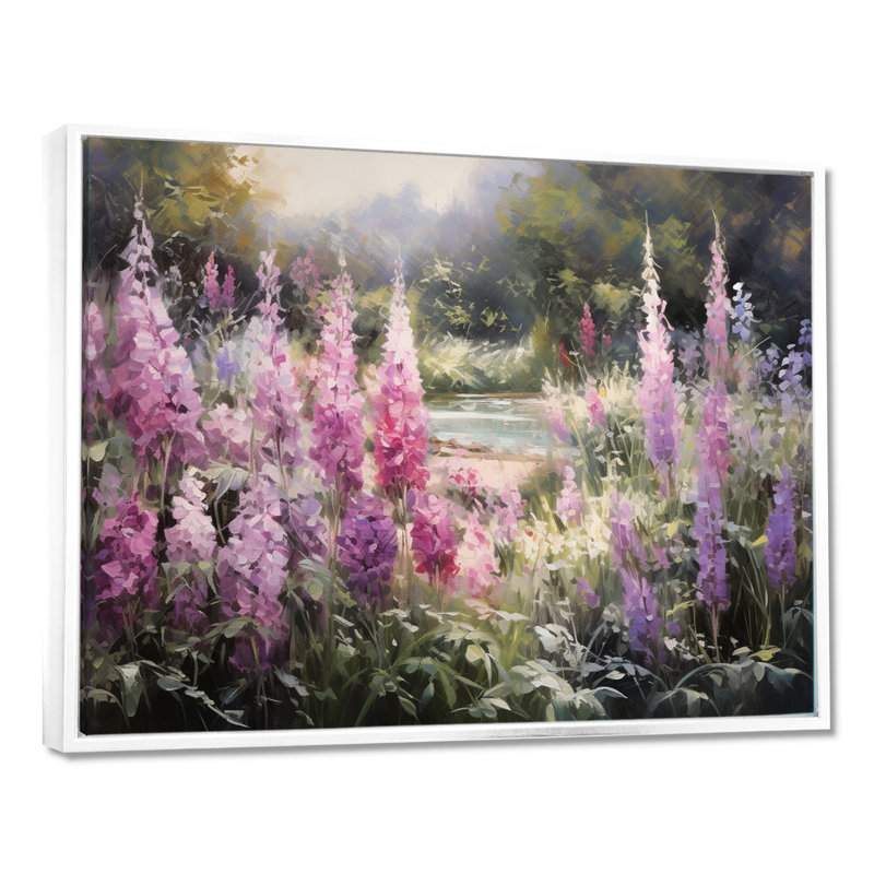 Impression d'art mural mauve, forêt de salves, fleurs sauvages, Toile encadrée flottée blanche, H 16 po x l 32 po x P 1 po