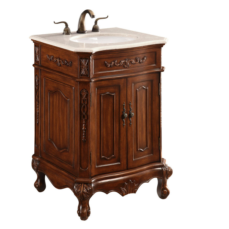 Lunette 24'' Single Bathroom Vanity with Top, Ivory White, Teak