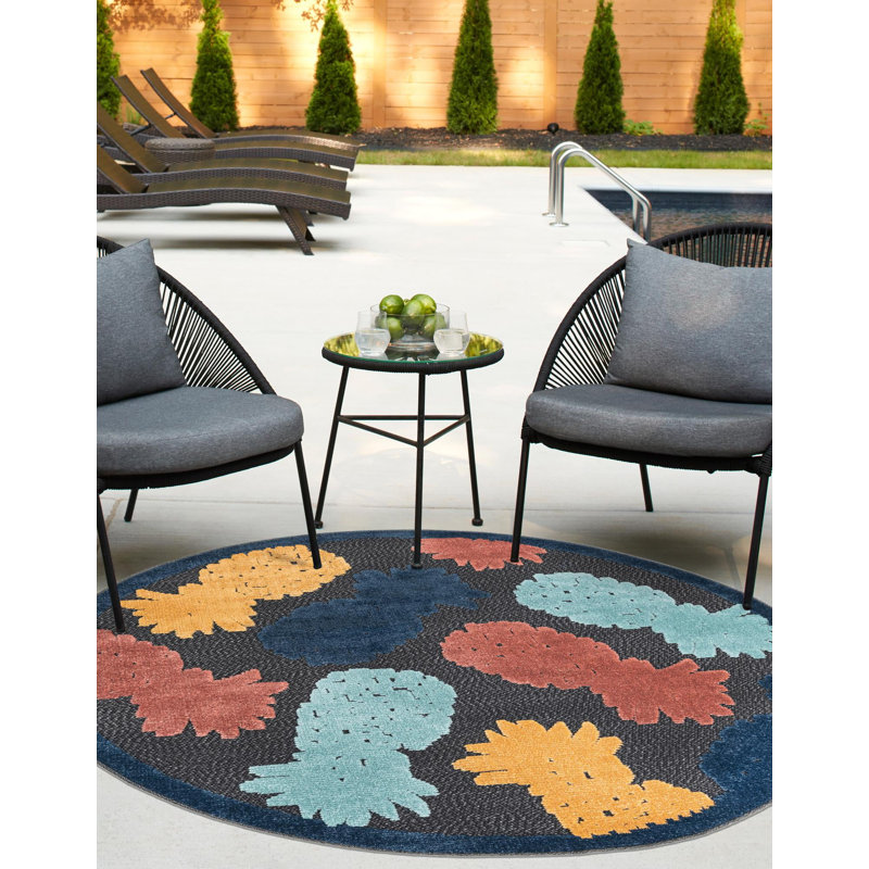 Medfield Indoor/Outdoor Rug Black, Round 5'3"