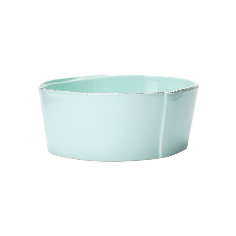 Lastra Stoneware Serving Bowl, Aqua, 3.5" H x 8.5" W x 8.5" D