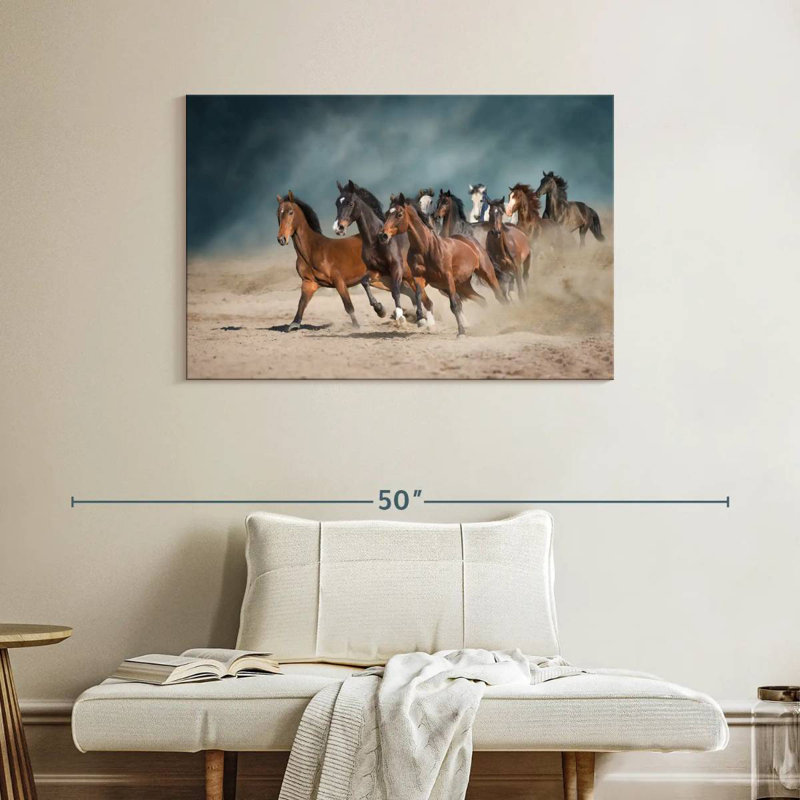 Troupeau de chevaux qui courent, H 26 po x l 39 po