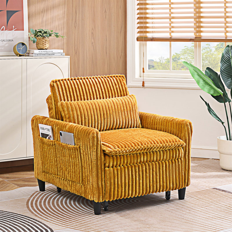 Petit canapé-lit rembourré avec coussin, Jaune