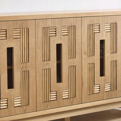 Mid Century Modern Sideboard Buffet Cabinet with Storage, Storage Cabinet with 4 Doors & Adjustable Shelves for Kitchen Living Room Entryway