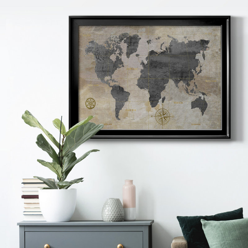 " Modeled World Map ", 30.5" H x 42.5" W x 1" D, Black