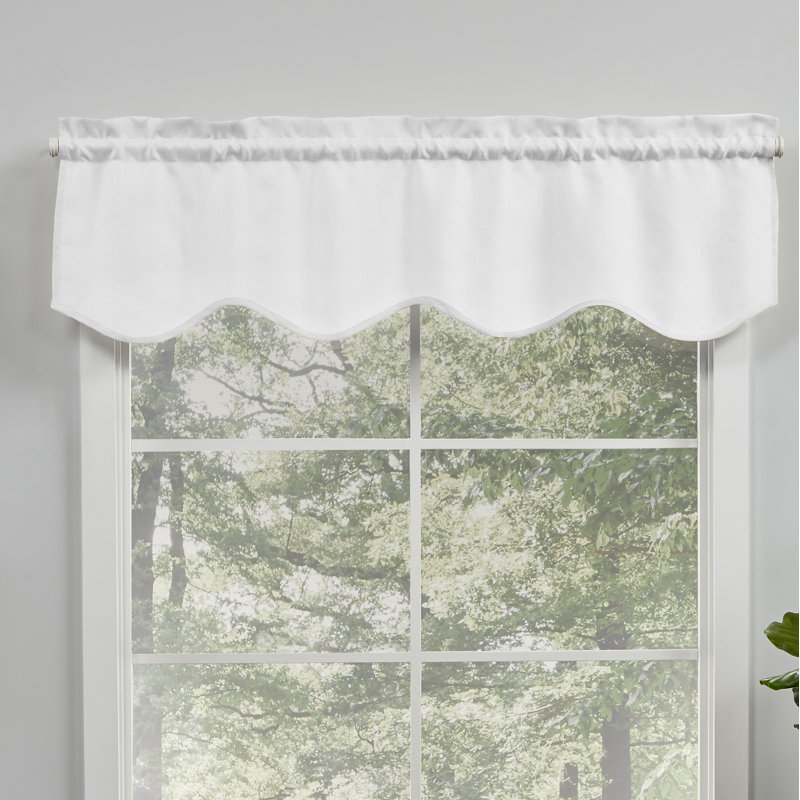 Winter White Linen-Like Scalloped Rod Pocket Valance, 54x16