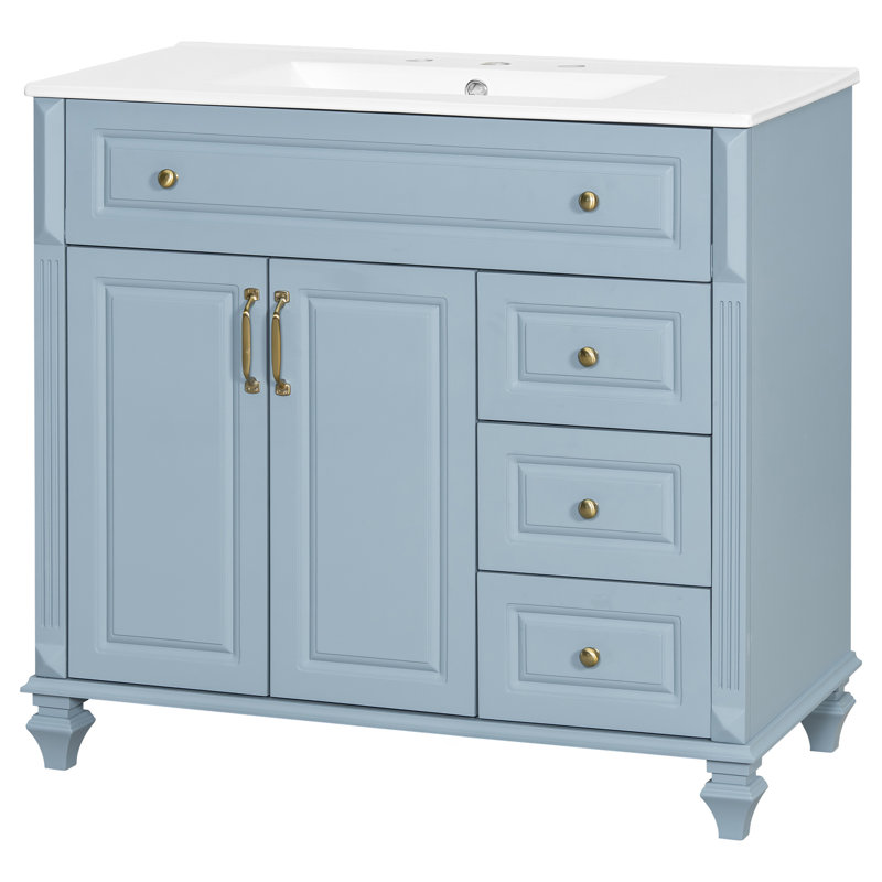 36" Bathroom Vanity With Sink, Blue/Gold