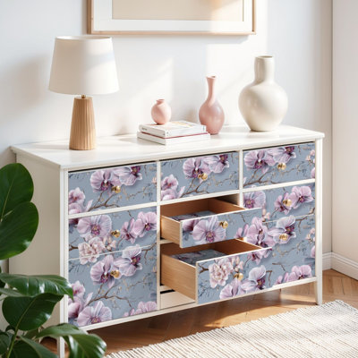 Peel and Stick Wallpaper Contact Paper Elegant Floral Vine Motif Orchid Blossoms Watercolor Style Self Adhesive and Removable 24in x 118in(60x300cm)