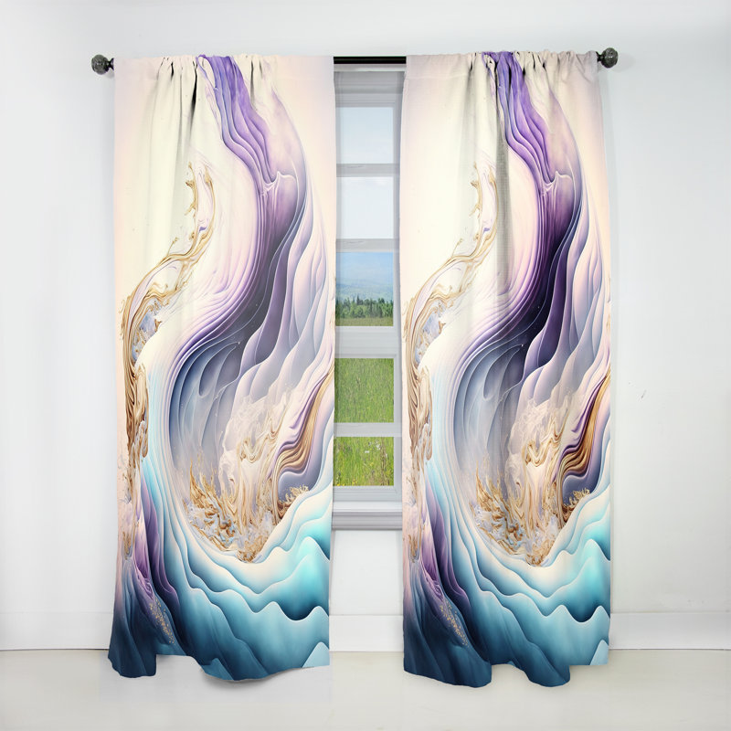 Aukerman - Blue, Gold And Purple Abstract Waves III - Spirals Curtain - Velvet Room Darkening - 1 panel, 52" W x 84" L