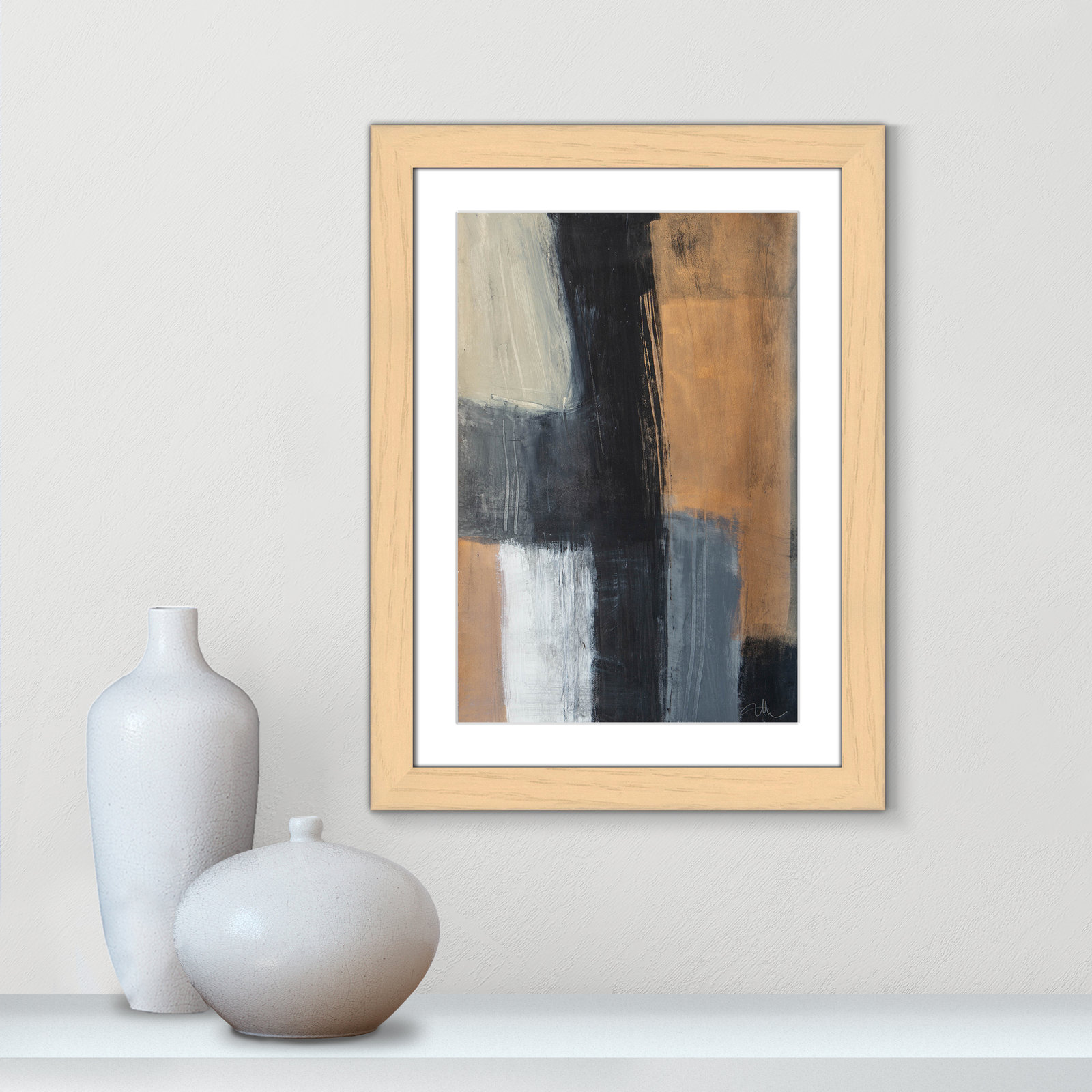 Calderon "Metallic Slate II" Print, Natural Cube Frame Matted, 24.5" H x 18.5" W x 1.25" D  