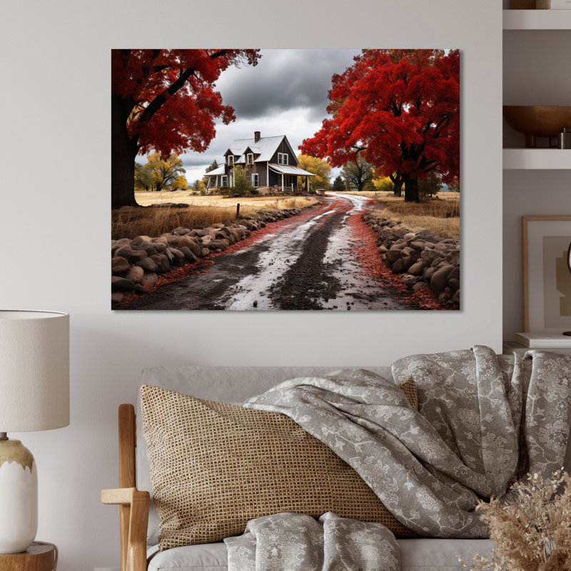 «Red Farmhouse Rustic Elegance III», reproduction d'art mural en métal, H 12 po x l 20 po x P 1 po
