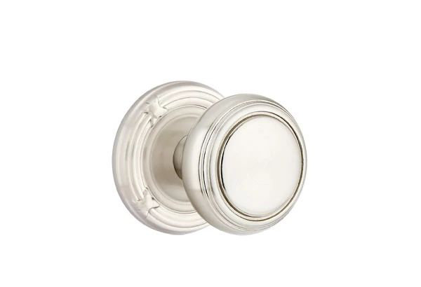 Ensemble de mortaise intérieure Emtek avec ruban et roseau et bouton Norwich (LH), Nickel satiné