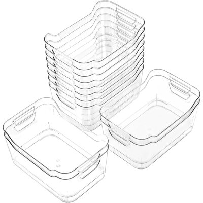 Paquet de 12 bacs de rangement en plastique transparent avec poignées - Contenants de rangement pour garde-manger pour la cuisine, le congélateur, les armoires et la salle de bain