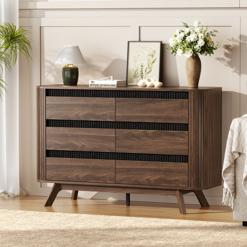 6-drawer Dresser 47.2"w Double Dresser Wide Dresser, Brown