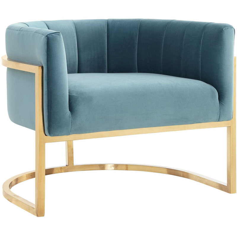 Velvet Barrel Chair, Sea Blue Velvet, Silver