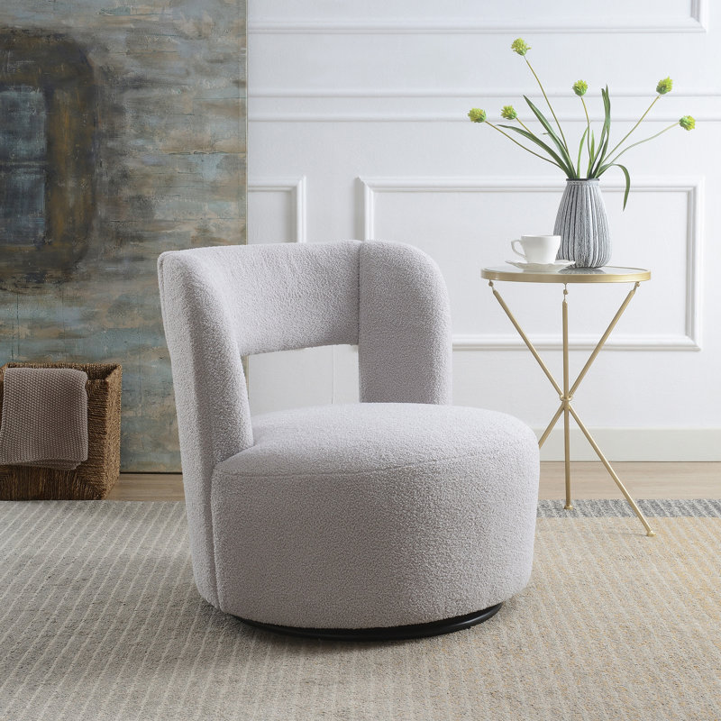 Fauteuil demi-tonneau pivotant en tissu Teddy, Ourson gris
