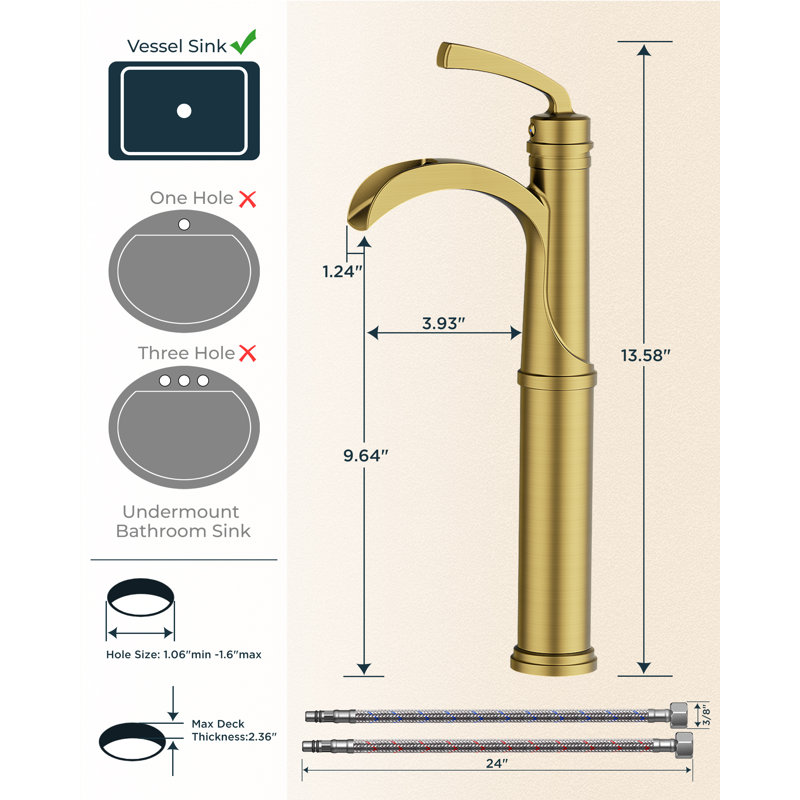 Vessel Sink Faucet Single-handle Bathroom Faucet With Drain Assembly, Brushed Gold