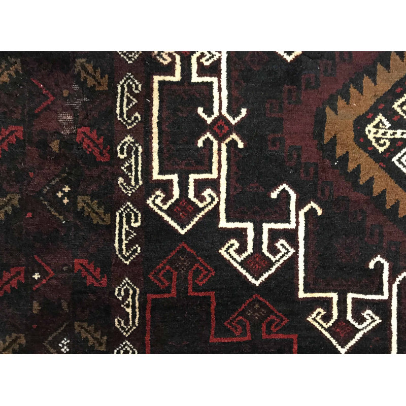 Hand-Knotted High-Quality Black and Red Area Rug