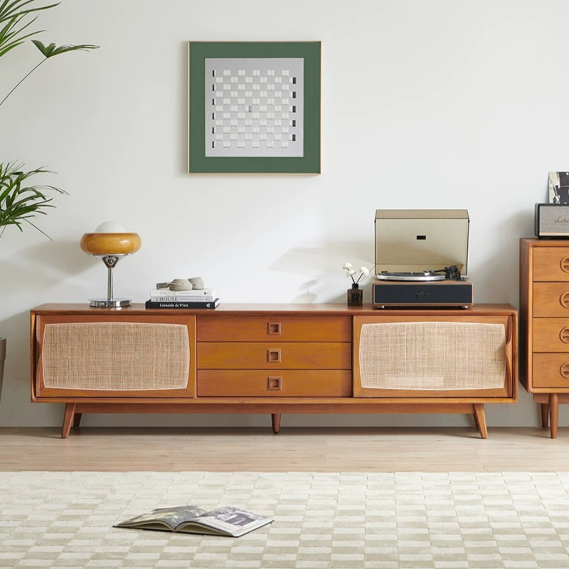 Meuble télé simple et rétro en bois massif, Brun