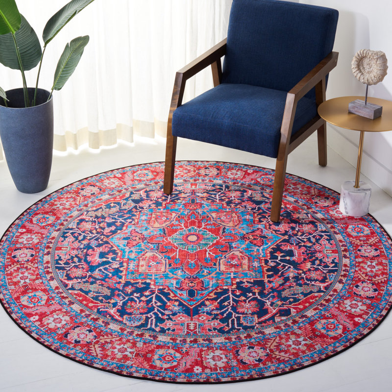 Tapis oriental bleu marine / rouge Iorgo, Rond 6 pi