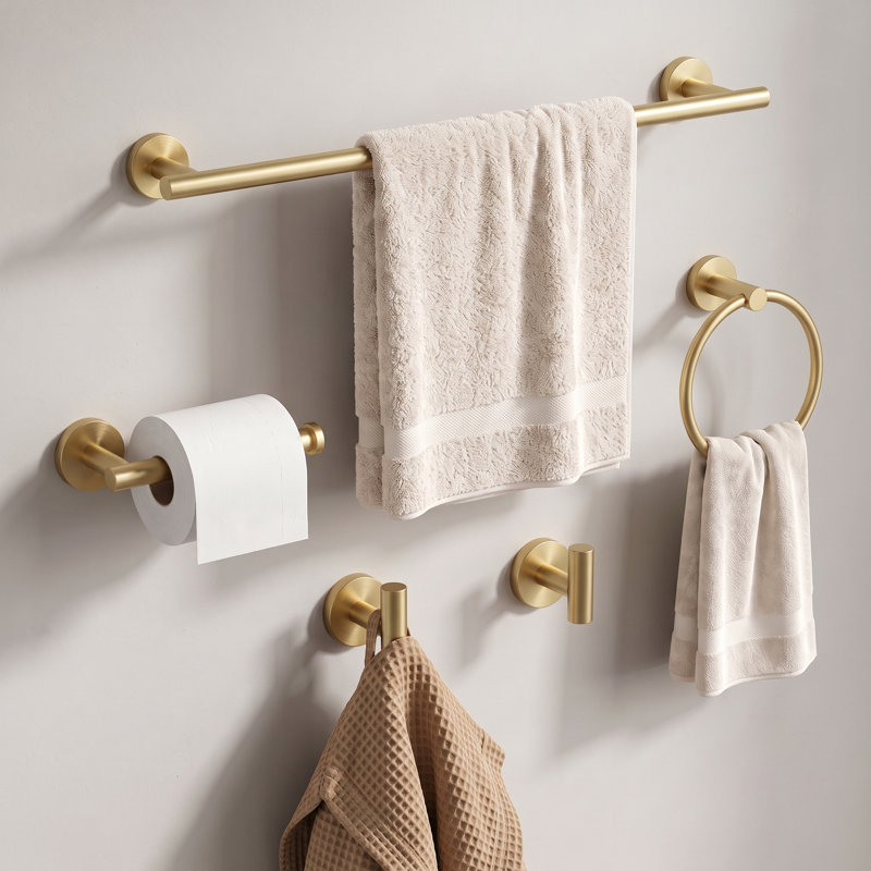 Bathroom Hardware Set Towel Bar Set, Brushed Gold, 16 in., 5 Pieces