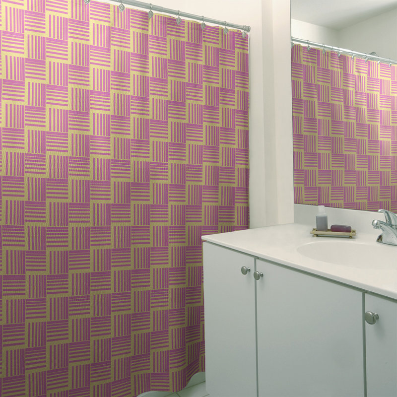 Rideau de douche simple basketweave rayures classic, Jaune / Rose