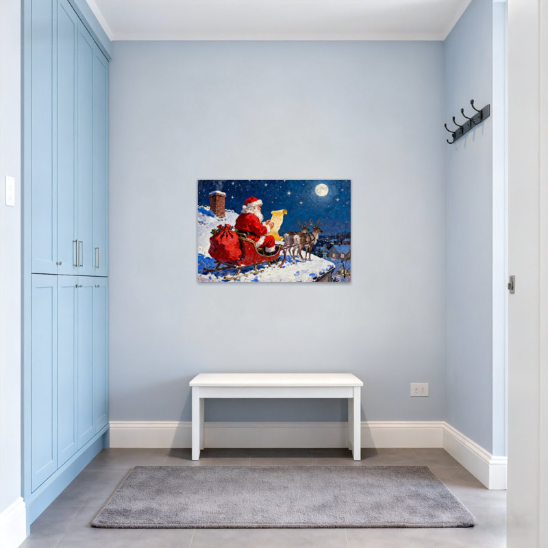 Père Noël de Noël sur un traîneau avec des rennes, H 24 po x l 36 po