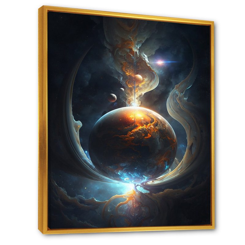 Planète fusion profonde IV - Planète fusion IV - reproduction sur toile, H 20 po x l 12 po x P 1 po, Cadre flottant doré