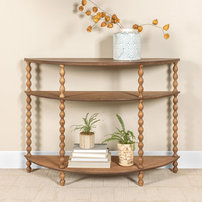  Belcara 3-Tier Curved Accent Table With Beveled Shelves And Doweled Legs, Walnut