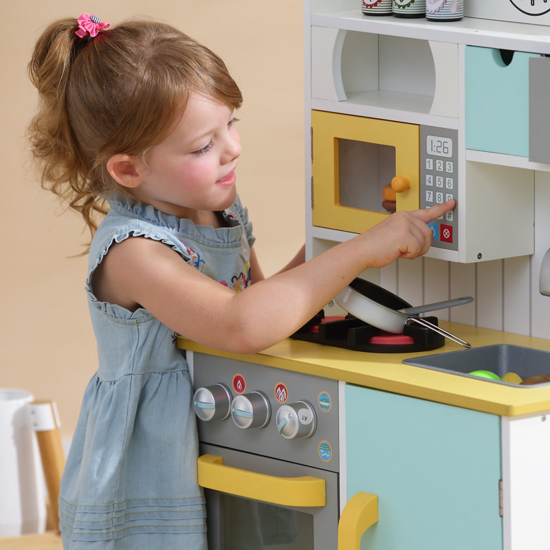 Teamson Kids Little Chef Florence Wooden Play Kitchen with Accessories, Multi colour, Blue/Yellow/White