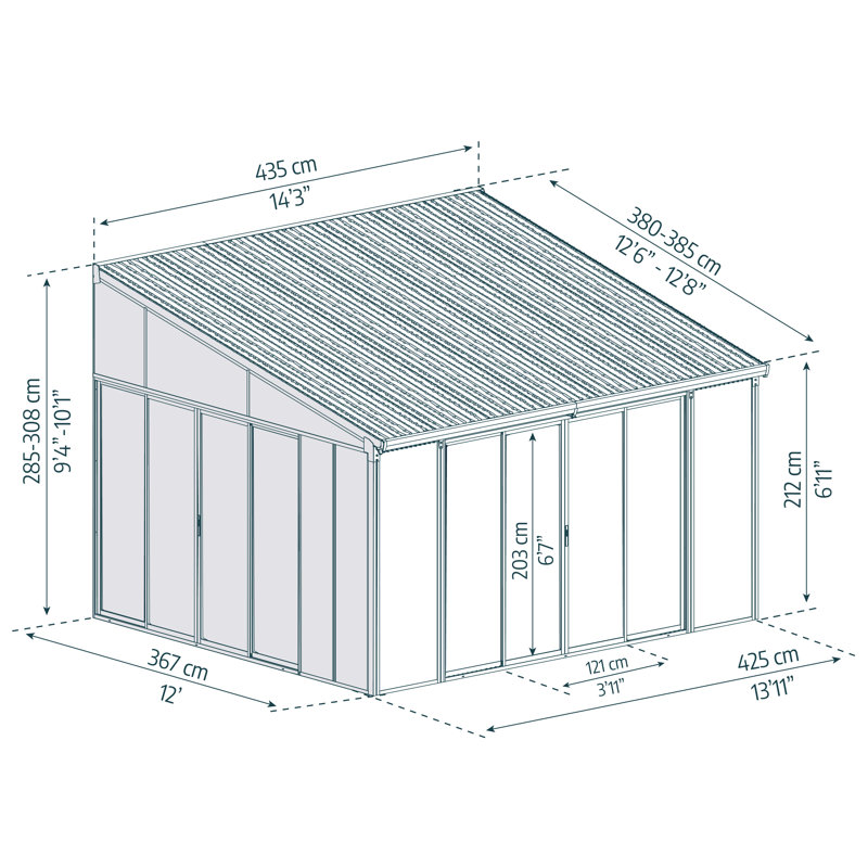 Palram - Canopia SanRemo 13' x 14' Acrylic Aluminum Enclosed Patio Gazebo with Polycarbonate Roof Panel All-Season Outdoor Room in Gray/Diffused Clear