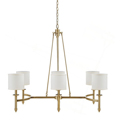 Lustre 6 lumières avec abat-jour tambour en tissu antique Voir ci-dessous
