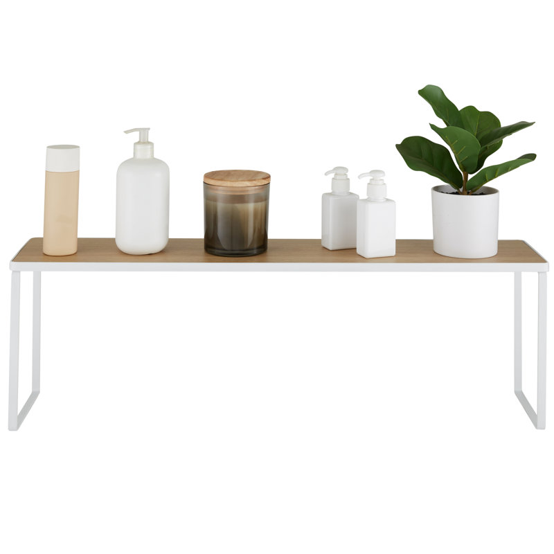 White and Light Brown Metal Freestanding Over the Sink Shelf
