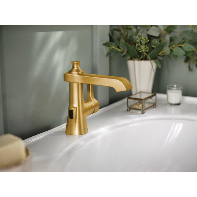 Moen Flara Motionsense Wave Touchless Single Handle Bathroom Sink Faucet with Drain Assembly, Brushed Nickel