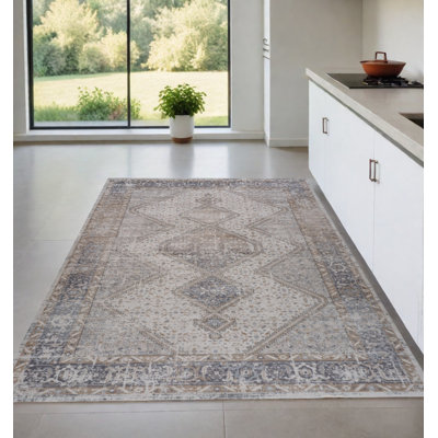 Tapis abstrait délavé beige et gris 4 pi x 6 pi