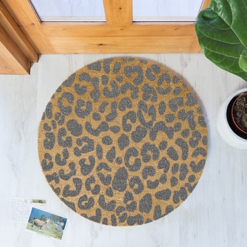 Aviana Non-Slip Indoor Doormat, Round 70cm, Yellow/Grey