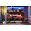 Lit mezzanine simple en bois avec bureau, support de rangement latéral, tablettes multiples et lumière RVB, rouge-1770854894-1770854889